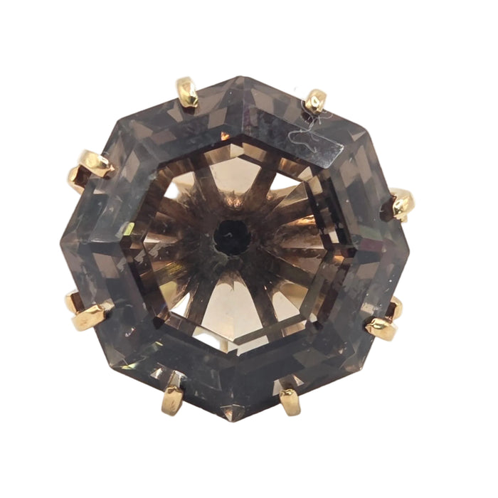 3070 Vintage: 9ct Yellow Gold Smoky Quartz Solitaire Ring — From 1970