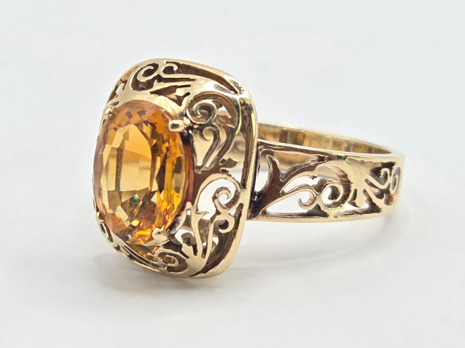 3071 Vintage: 14ct Yellow Gold Citrine Signet Ring