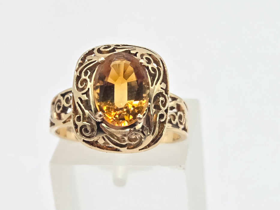 3071 Vintage: 14ct Yellow Gold Citrine Signet Ring