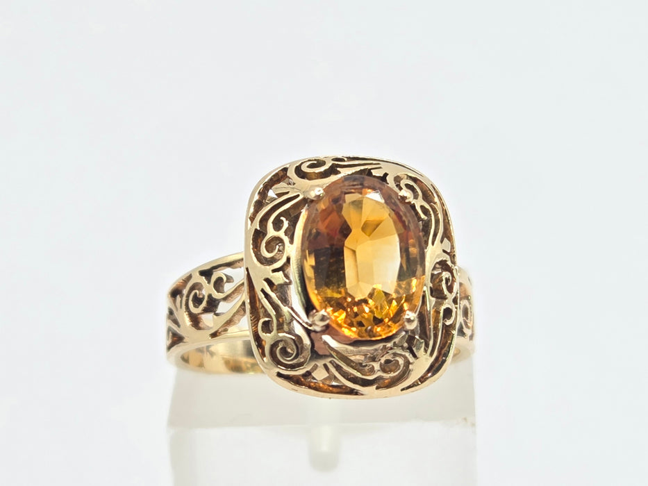 3071 Vintage: 14ct Yellow Gold Citrine Signet Ring