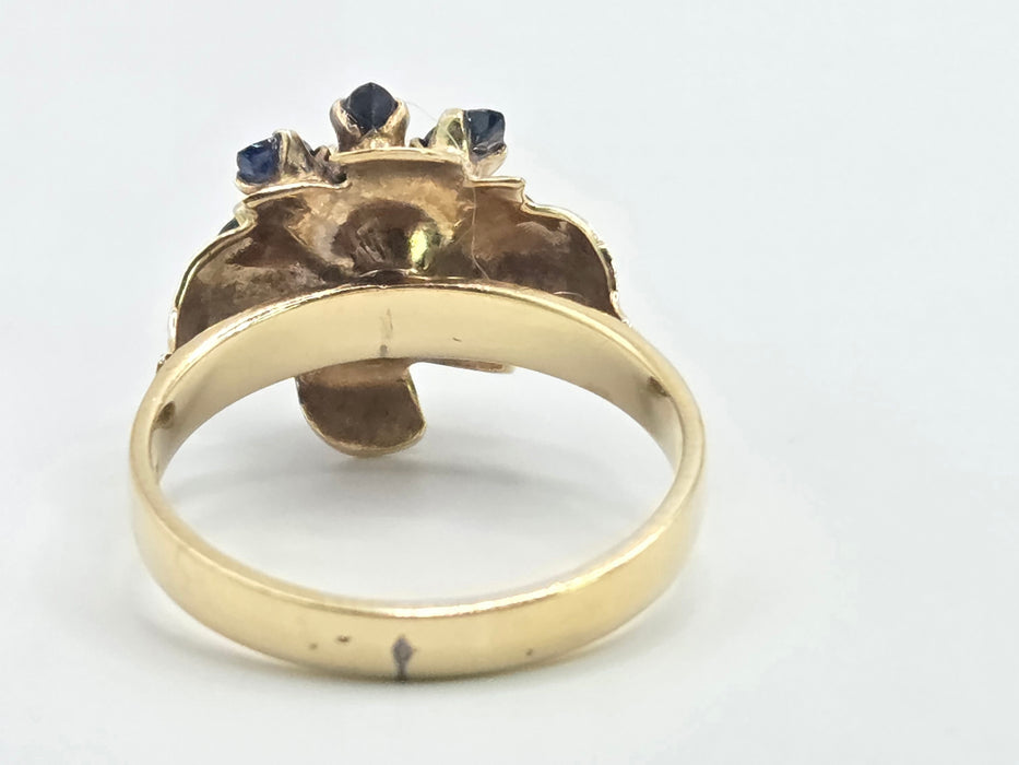 3072 Vintage: 14ct Yellow Gold Sapphire Flowerhead Cluster Ring