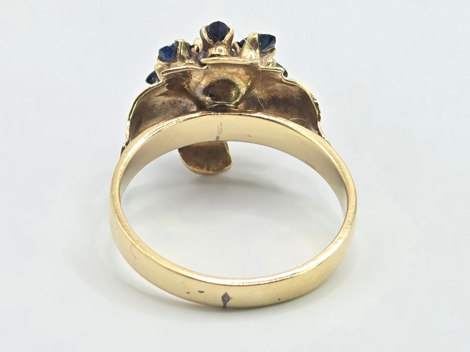 3072 Vintage: 14ct Yellow Gold Sapphire Flowerhead Cluster Ring