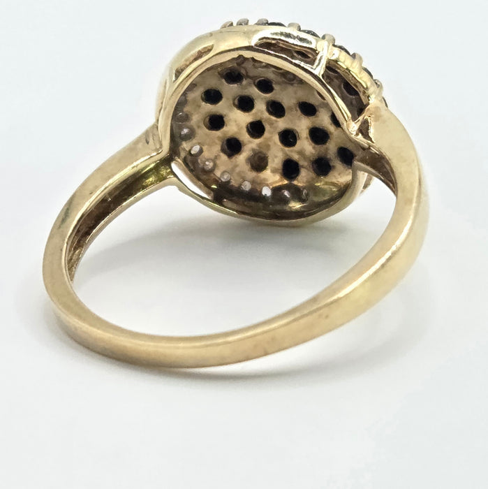 3078 Vintage: 9ct Yellow Gold Black & White Diamond Karma Ring