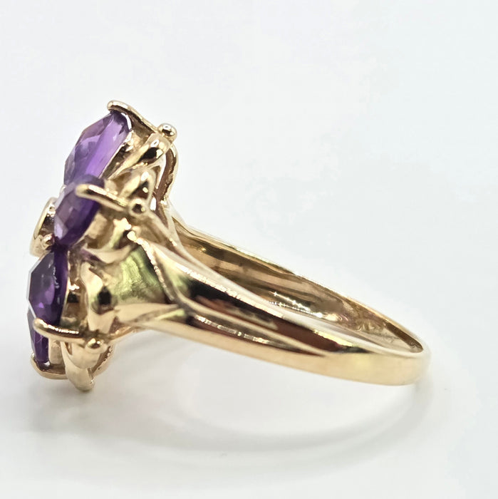 3079 Vintage: 9ct Yellow Gold Amethyst & Citrine Flowerhead Ring — 1.76ct
