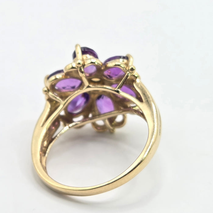 3079 Vintage: 9ct Yellow Gold Amethyst & Citrine Flowerhead Ring — 1.76ct