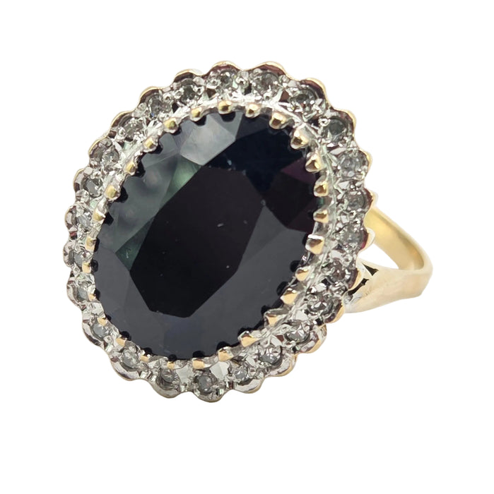 3377 Vintage: 9ct Yellow Gold Sapphire & Diamond Oval Cluster Ring — 9.11ct, From 1988