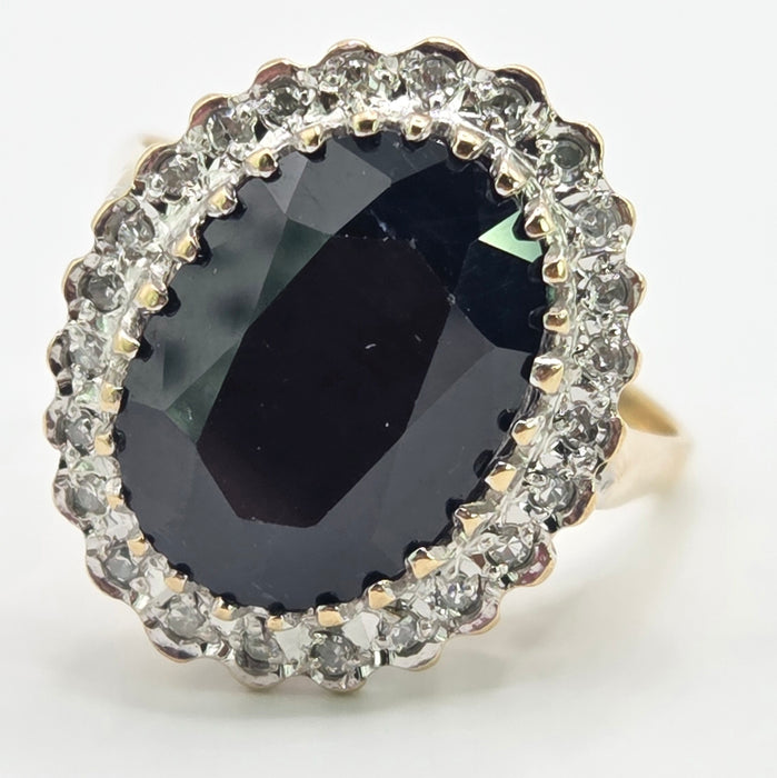 3377 Vintage: 9ct Yellow Gold Sapphire & Diamond Oval Cluster Ring — 9.11ct, From 1988