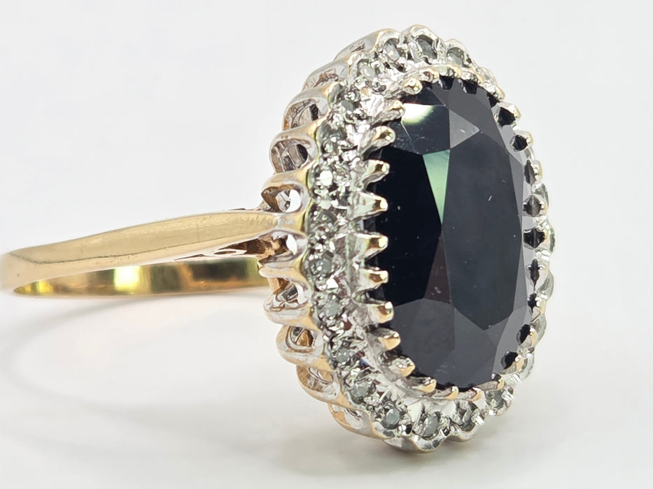 3377 Vintage: 9ct Yellow Gold Sapphire & Diamond Oval Cluster Ring — 9.11ct, From 1988