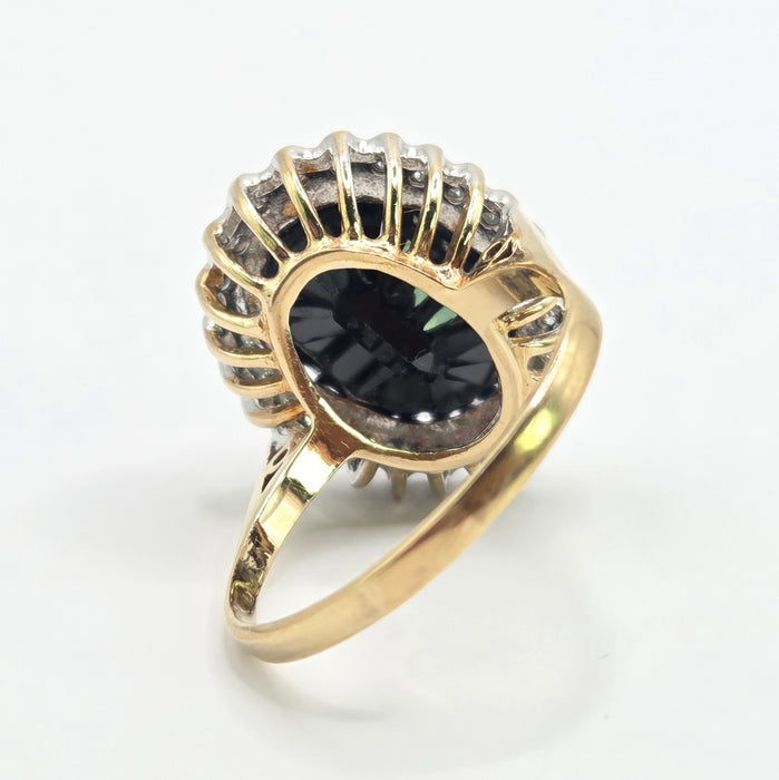 3377 Vintage: 9ct Yellow Gold Sapphire & Diamond Oval Cluster Ring — 9.11ct, From 1988