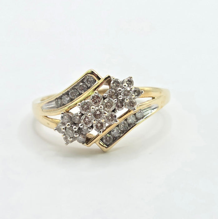 3383 Vintage: 9ct Yellow Gold Diamond Crossover Ring — 0.50ct