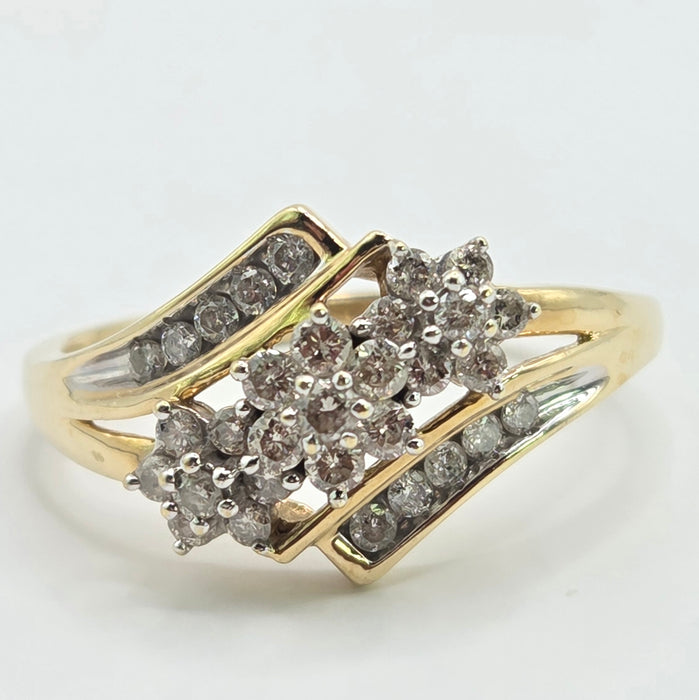 3383 Vintage: 9ct Yellow Gold Diamond Crossover Ring — 0.50ct