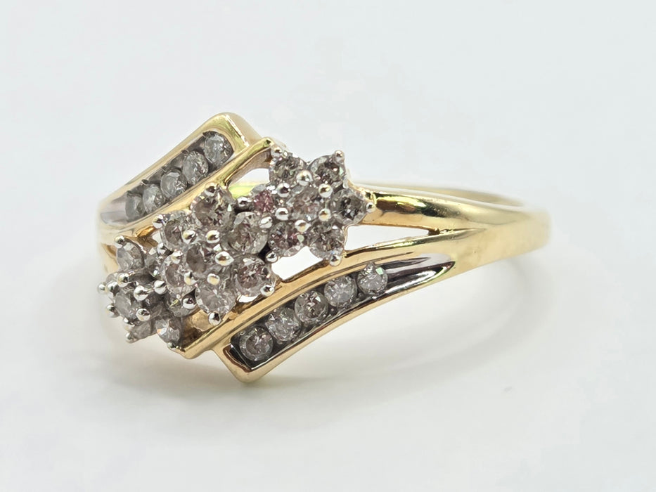3383 Vintage: 9ct Yellow Gold Diamond Crossover Ring — 0.50ct