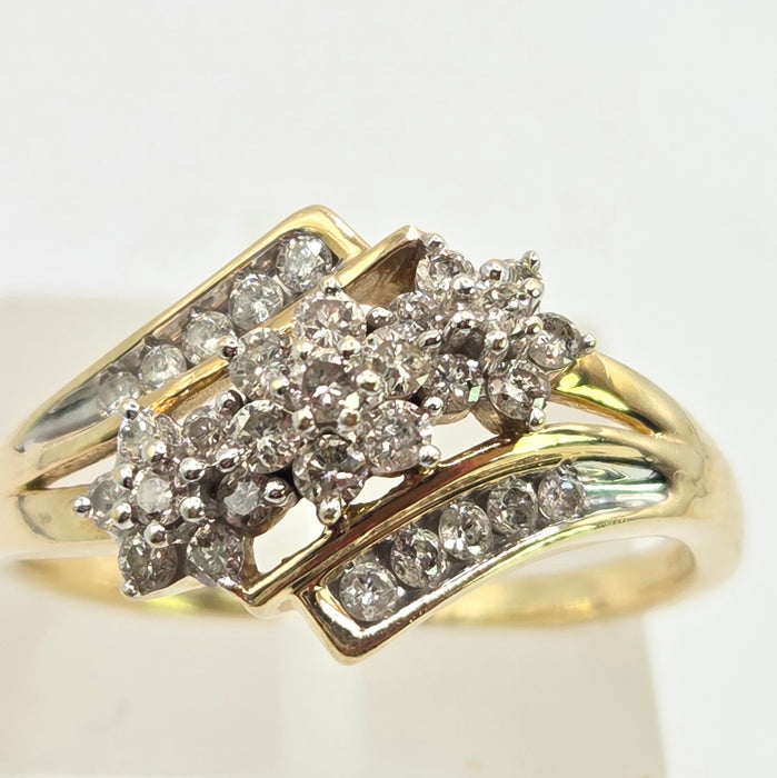 3383 Vintage: 9ct Yellow Gold Diamond Crossover Ring — 0.50ct