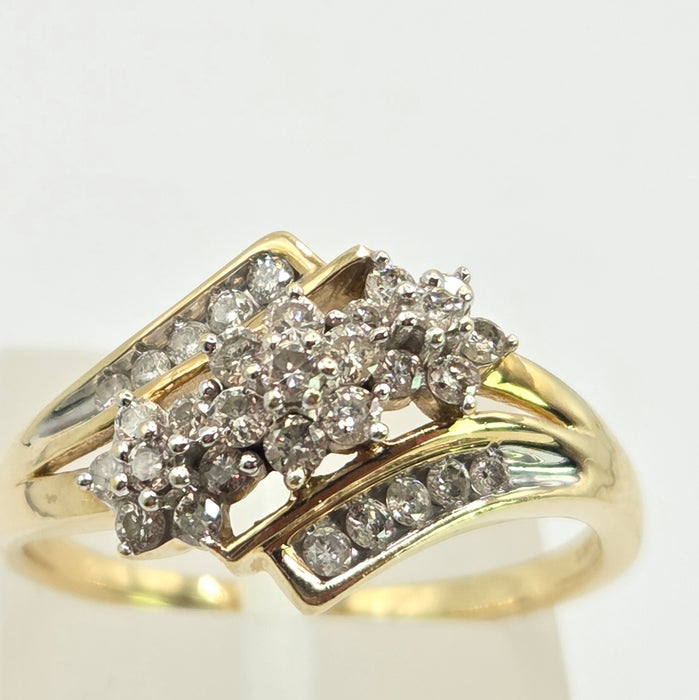 3383 Vintage: 9ct Yellow Gold Diamond Crossover Ring — 0.50ct