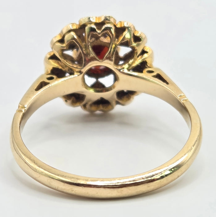 Vintage: 9ct Yellow Gold Garnet & Seed Pearl Cluster Ring — From 1961