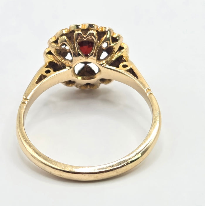 Vintage: 9ct Yellow Gold Garnet & Seed Pearl Cluster Ring — From 1961