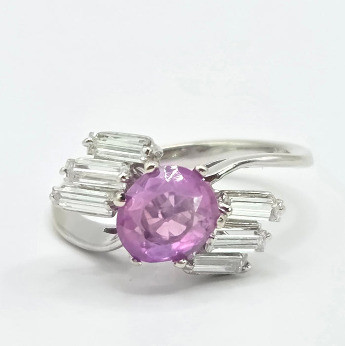 Vintage: 18ct White Gold Pink Sapphire & Diamond Cross-Over Ring — 0.68ct
