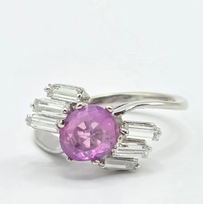 Vintage: 18ct White Gold Pink Sapphire & Diamond Cross-Over Ring — 0.68ct
