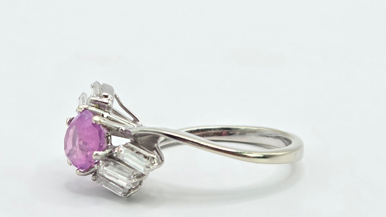 Vintage: 18ct White Gold Pink Sapphire & Diamond Cross-Over Ring — 0.68ct