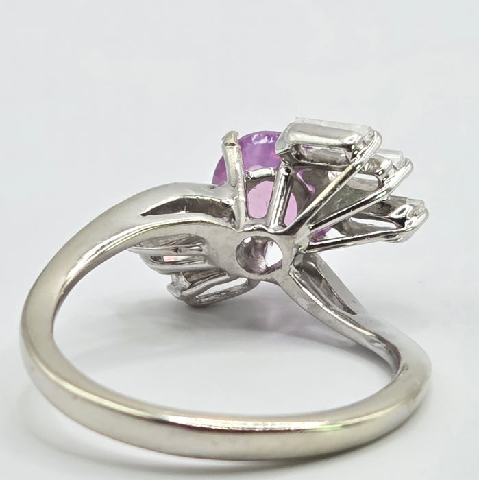 Vintage: 18ct White Gold Pink Sapphire & Diamond Cross-Over Ring — 0.68ct