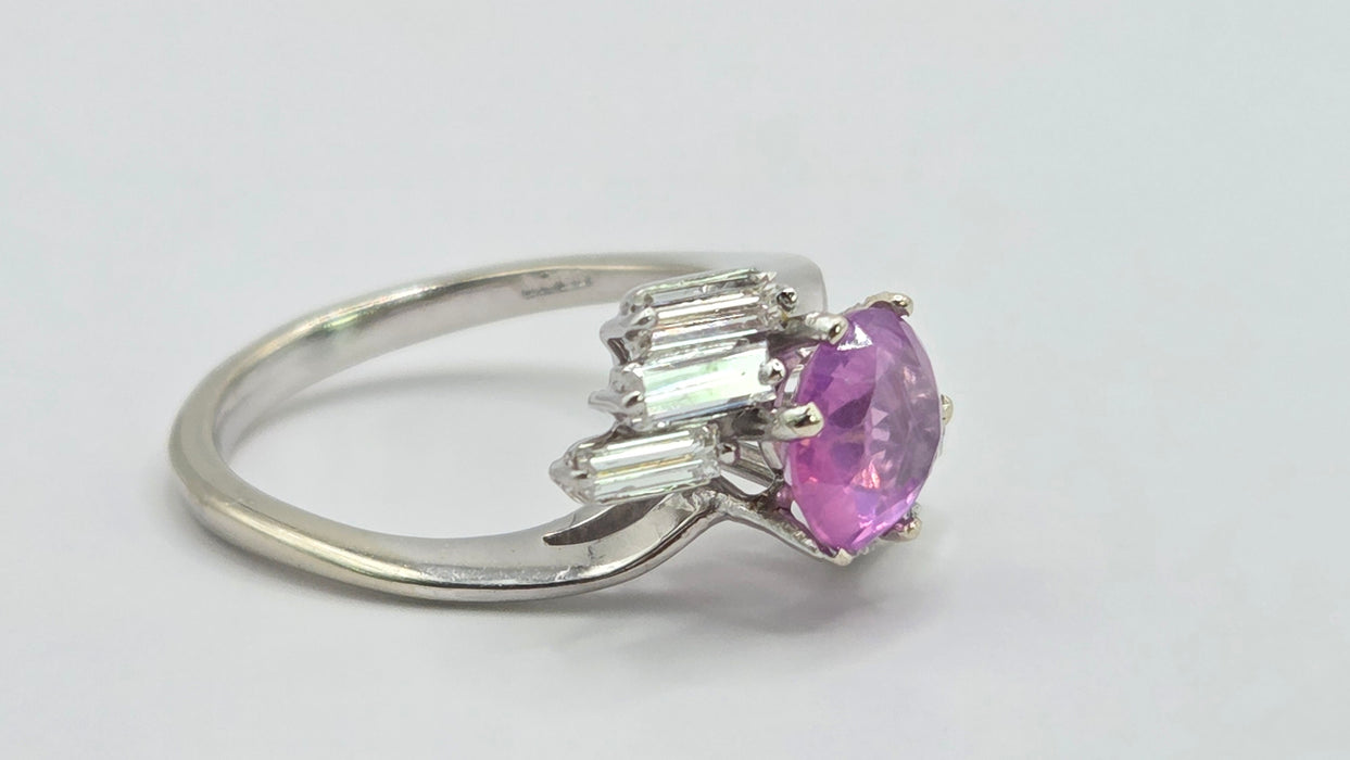 Vintage: 18ct White Gold Pink Sapphire & Diamond Cross-Over Ring — 0.68ct