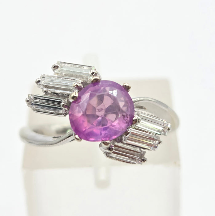 Vintage: 18ct White Gold Pink Sapphire & Diamond Cross-Over Ring — 0.68ct