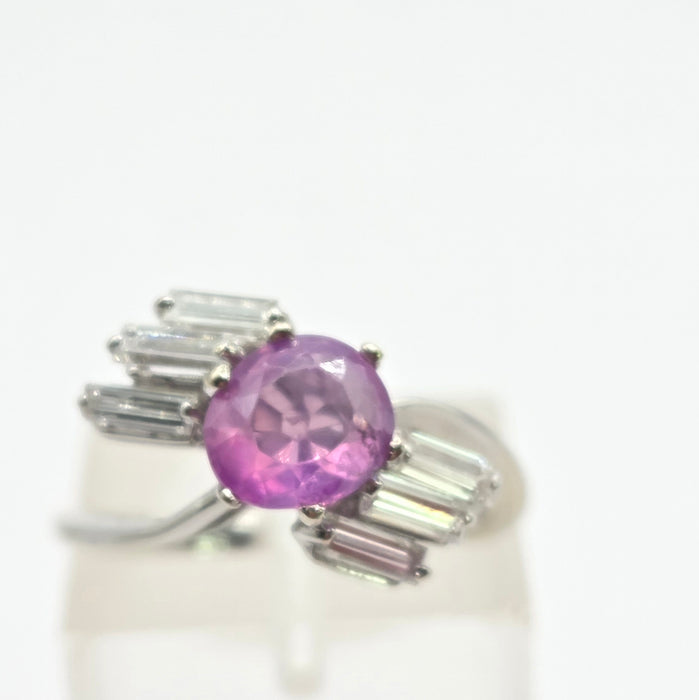 Vintage: 18ct White Gold Pink Sapphire & Diamond Cross-Over Ring — 0.68ct