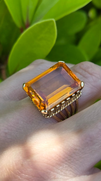 Vintage: 9ct Yellow Gold Orange Synthetic Sapphire Dress Ring — 25.39ct