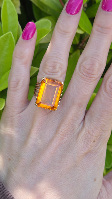 Vintage: 9ct Yellow Gold Orange Synthetic Sapphire Dress Ring — 25.39ct