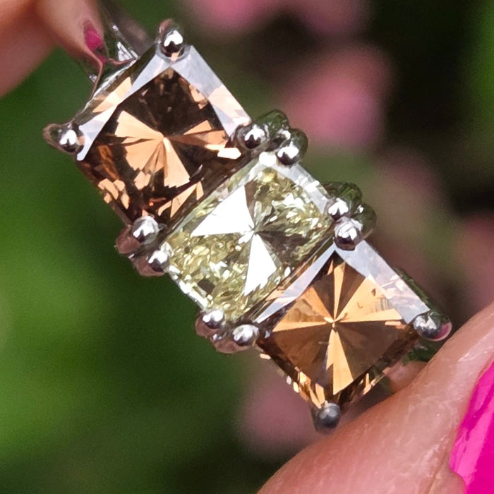 Vintage: 18ct White Gold Chocolate & White Diamond Three Stone Ring — 1.94ct
