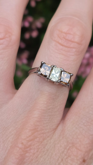 Vintage: 18ct White Gold Chocolate & White Diamond Three Stone Ring — 1.94ct