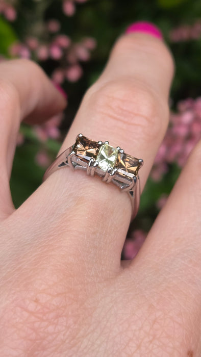 Vintage: 18ct White Gold Chocolate & White Diamond Three Stone Ring — 1.94ct
