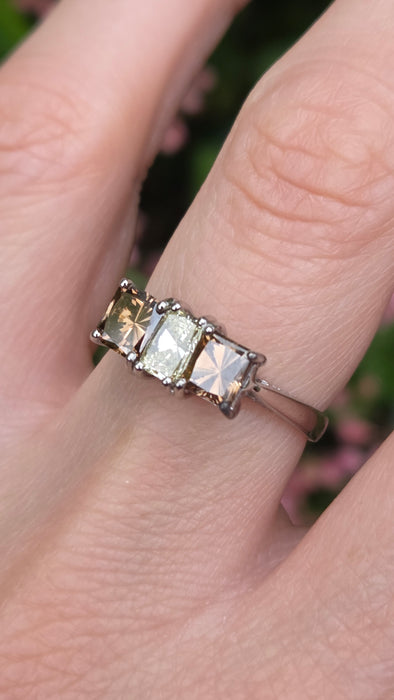Vintage: 18ct White Gold Chocolate & White Diamond Three Stone Ring — 1.94ct