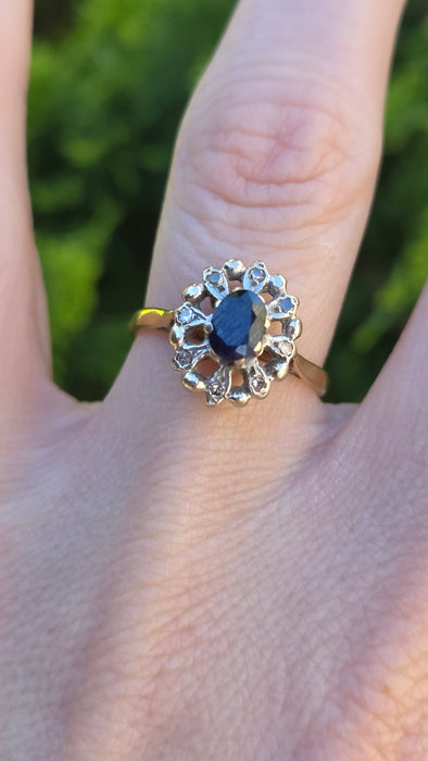 1798 Vintage: 9ct Yellow Gold Sapphire & Diamond Daisy Cluster Ring — From 1972