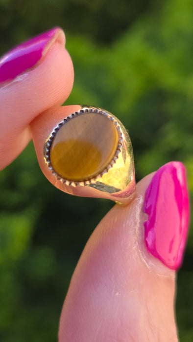 Vintage: 9ct Yellow Gold Tiger's Eye Signet Ring — From 1978