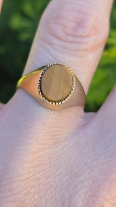 Vintage: 9ct Yellow Gold Tiger's Eye Signet Ring — From 1978