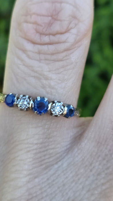 Vintage: 18ct Yellow Gold & Platinum Sapphire & Diamond Half-Eternity Ring