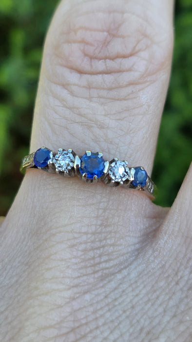 Vintage: 18ct Yellow Gold & Platinum Sapphire & Diamond Half-Eternity Ring