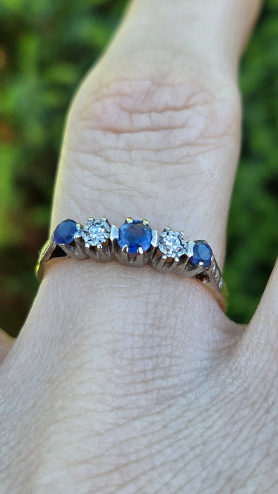 Vintage: 18ct Yellow Gold & Platinum Sapphire & Diamond Half-Eternity Ring