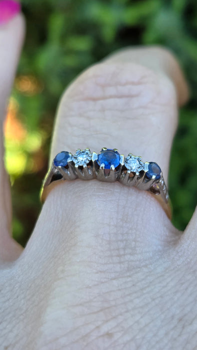 Vintage: 18ct Yellow Gold & Platinum Sapphire & Diamond Half-Eternity Ring