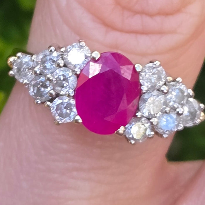 Vintage: 18ct Yellow Gold Ruby & Diamond Cluster Ring — 1.50ct