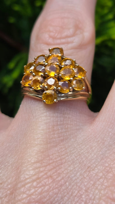 Vintage: 9ct Yellow Gold Yellow Sapphire Cluster Ring