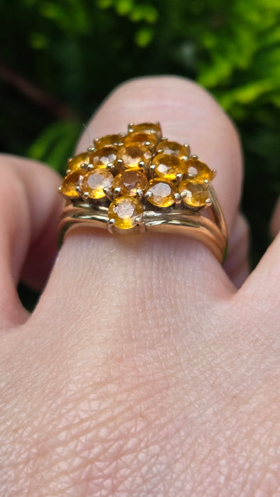 Vintage: 9ct Yellow Gold Yellow Sapphire Cluster Ring