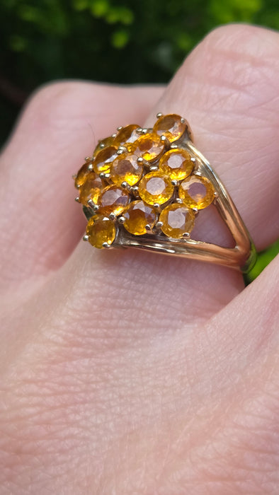 Vintage: 9ct Yellow Gold Yellow Sapphire Cluster Ring