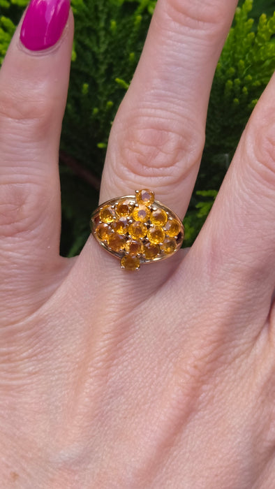 Vintage: 9ct Yellow Gold Yellow Sapphire Cluster Ring