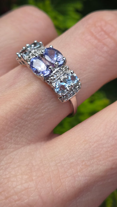 3262 Vintage: 9ct White Gold Tanzanite & Aquamarine Diamond Ring — 1.13ct