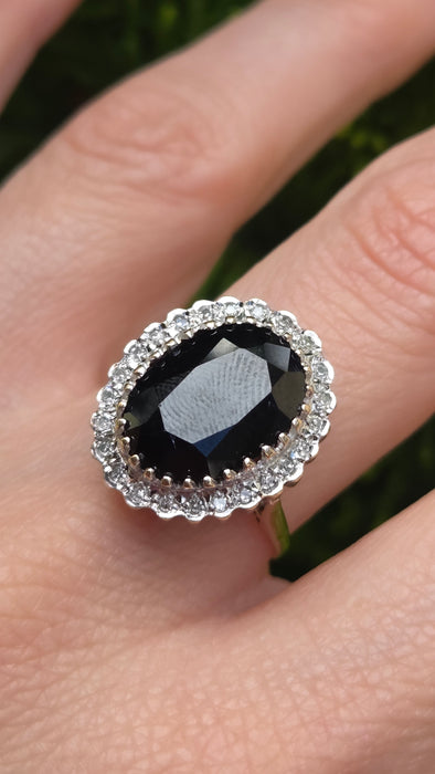 3377 Vintage: 9ct Yellow Gold Sapphire & Diamond Oval Cluster Ring — 9.11ct, From 1988