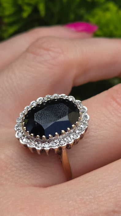3377 Vintage: 9ct Yellow Gold Sapphire & Diamond Oval Cluster Ring — 9.11ct, From 1988