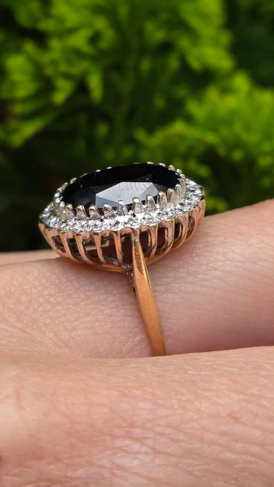 3377 Vintage: 9ct Yellow Gold Sapphire & Diamond Oval Cluster Ring — 9.11ct, From 1988
