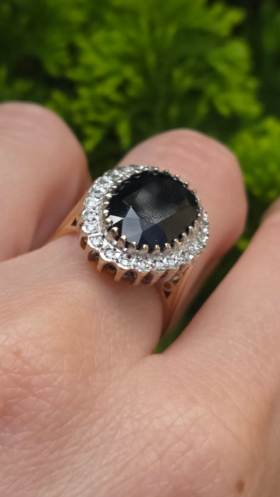 3377 Vintage: 9ct Yellow Gold Sapphire & Diamond Oval Cluster Ring — 9.11ct, From 1988